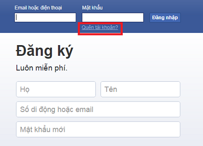 Nhấn vào mục Quên tài khoản