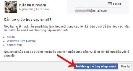 Nhấn vào mục Tôi không thể truy cập email ở ngay bên dưới